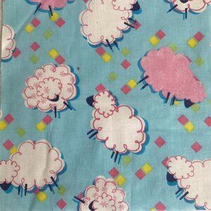 Sheep Pink Blue Fabric Square Cotton Material 10in x 10in